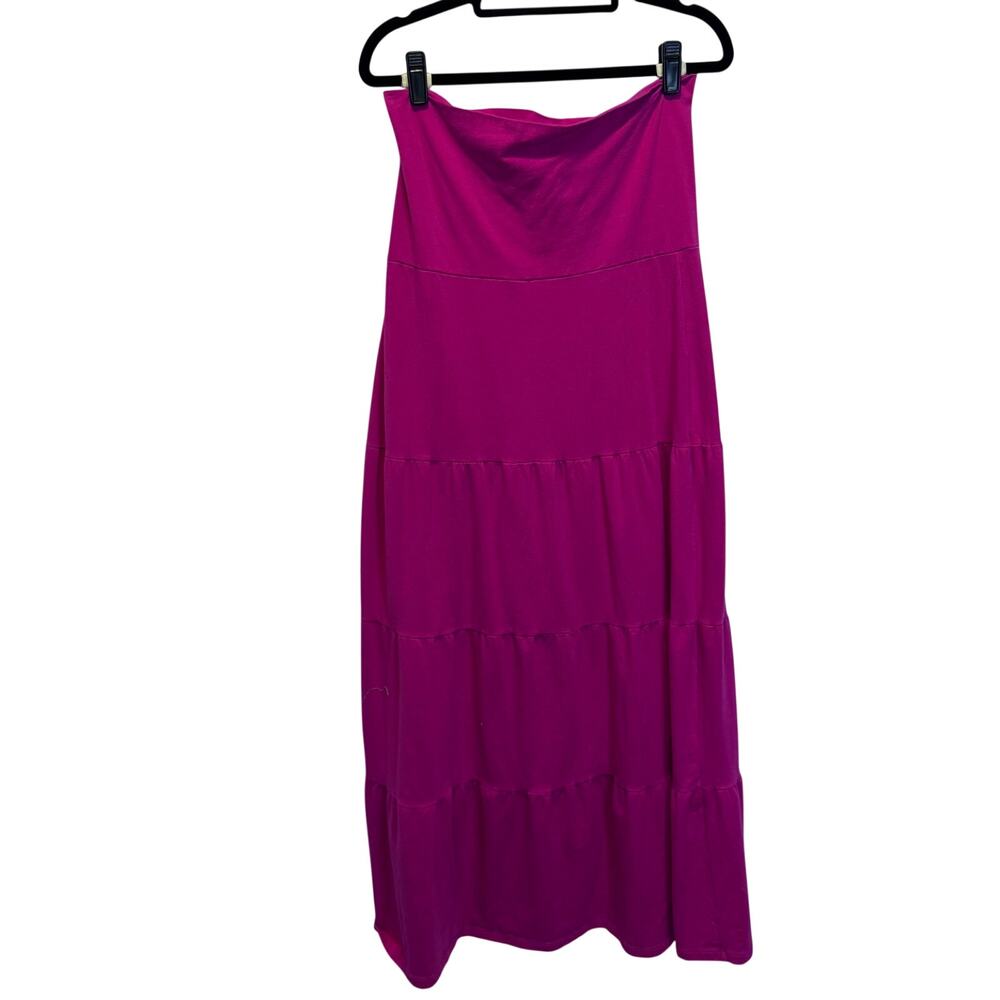 Y2K Maxi Dress Sundress Tube Top Fuchsia Tiered Strapless Medium Hot Pink
